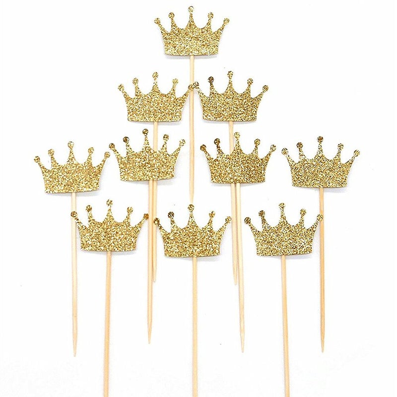 JANOU JANOU Gold Glitter Crown Cake Cupcake Topper for Wedding Party Decoration Pack 20pcs