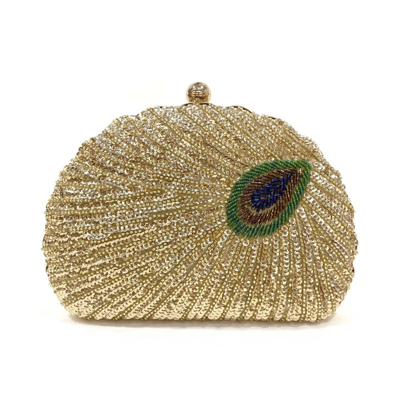 Peacock Pattern Retro Handmade Beaded Embroidery Evening Bag Hand Sequin Shell Bag Elegant Lady Dress Cheongsam Bag - Image 1