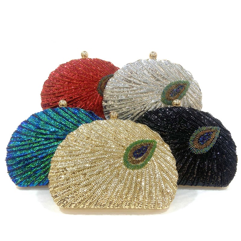 Peacock Pattern Retro Handmade Beaded Embroidery Evening Bag Hand Sequin Shell Bag Elegant Lady Dress Cheongsam Bag - Image 2