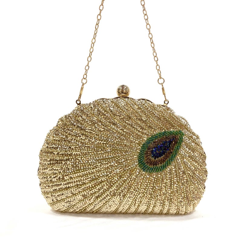Peacock Pattern Retro Handmade Beaded Embroidery Evening Bag Hand Sequin Shell Bag Elegant Lady Dress Cheongsam Bag - Image 3