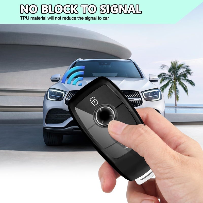 FT FUNTOR TPU Smart Key Cover for Mercedes Benz with Keychain - D-Black - Image 3