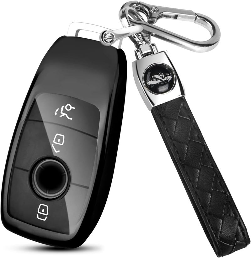 FT FUNTOR TPU Smart Key Cover for Mercedes Benz with Keychain - D-Black - Image 1
