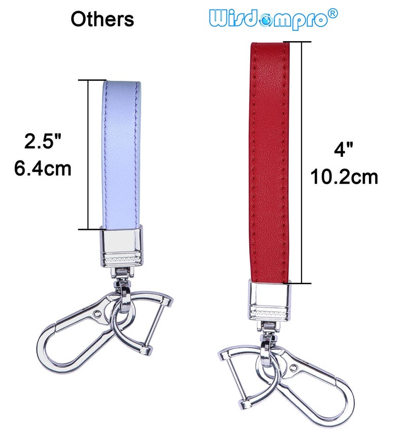 Wisdompro Genuine Leather Car Keychain, Universal Heavy Duty Leather Key FOB Keychain Key Chains Women for Car Keys, 360 Degree Rotation, with Anti-lost D-ring and 3 Keyrings - Red - Image 5