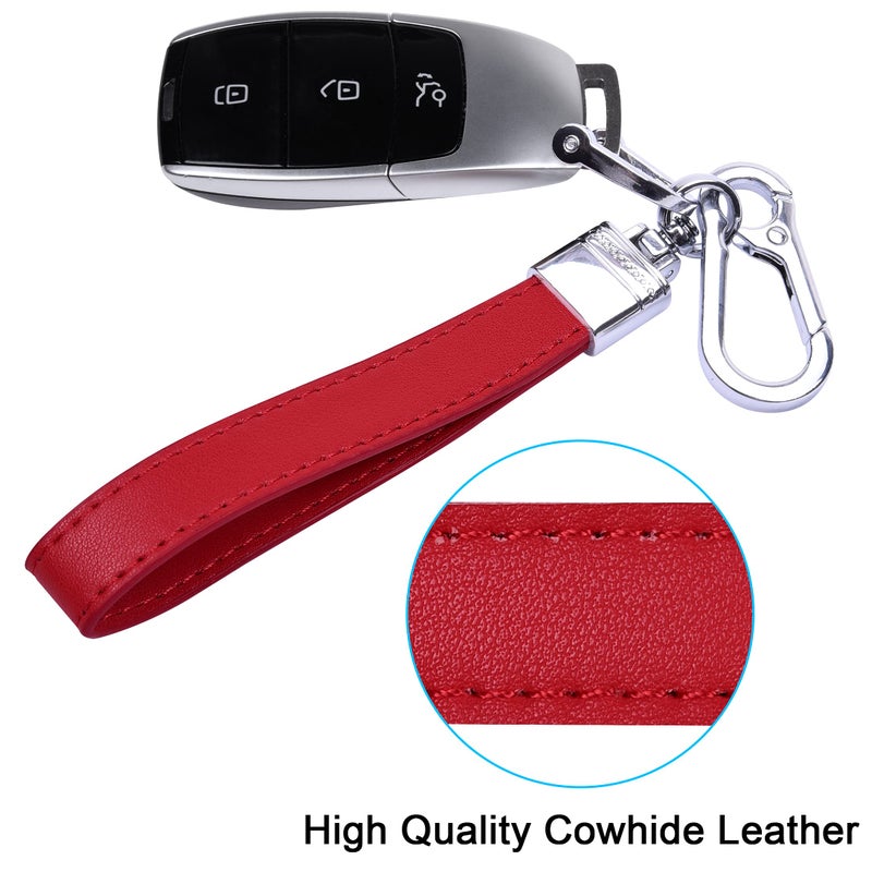 Wisdompro Genuine Leather Car Keychain, Universal Heavy Duty Leather Key FOB Keychain Key Chains Women for Car Keys, 360 Degree Rotation, with Anti-lost D-ring and 3 Keyrings - Red - Image 2