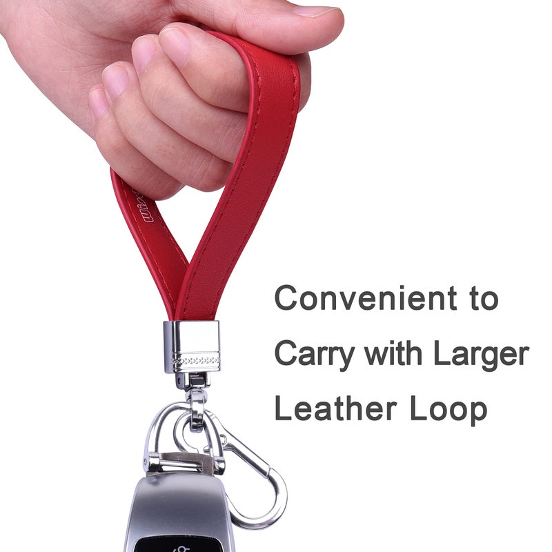 Wisdompro Genuine Leather Car Keychain, Universal Heavy Duty Leather Key FOB Keychain Key Chains Women for Car Keys, 360 Degree Rotation, with Anti-lost D-ring and 3 Keyrings - Red - Image 4