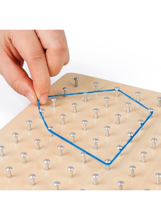 Coogam - Coogam Wooden Geoboard Mathematical Manipulative Material Array Block Geo Board - Graphical Educational Toys with 24Pcs Pattern Cards and Rubber Bands Shape STEM Puzzle Matrix 8x8 Brain Teaser for Kid - Image 1