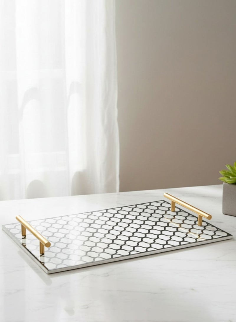 لوحة صينية تقديم من الأكريليك بتصميم مزخرف ومقابض معدنية ذهبية اللون - Image 5