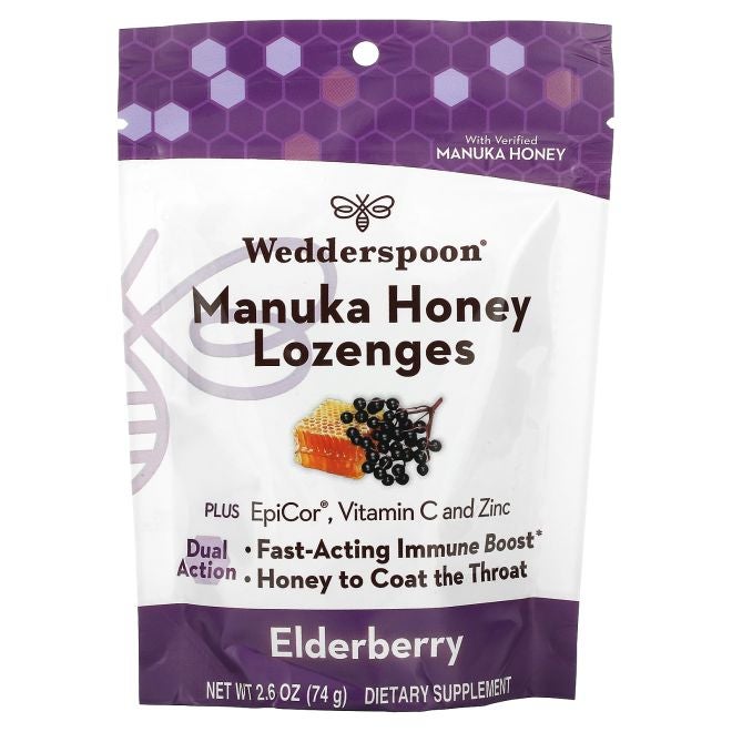 Wedderspoon Manuka Honey Lozenges Elderberry 2.6 oz (74 g) - Image 1