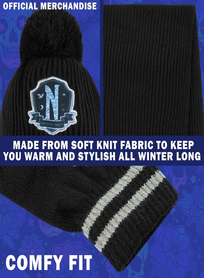 Wednesday 3 Pc Winter Set for Girls, Teens with Beanie Hat Scarf & Gloves 6-14 yrs Winter Accessories Gothic Gifts for Girls - Image 4