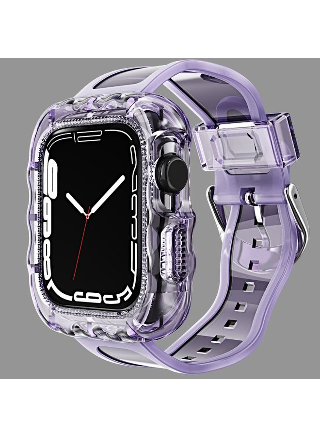 BURAQ Protective Cover TPU Integrated Case Watch Band For Apple Watch Series 8&7 41mm / SE 2&6&SE&5&4 40mm / 3&2&1 38mm(Transparent Purple)
