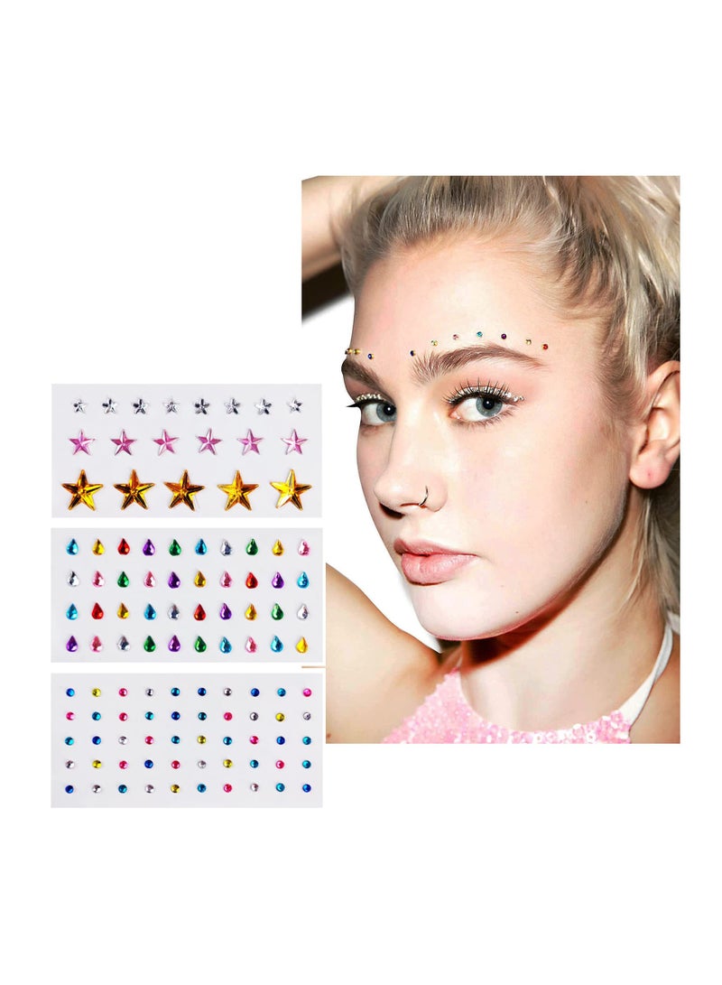 Zikra 3 Sheets Face Jewels Stickers Gems On Eye Forehead Rhinestones Tears Rainbow Star Diamond for Nail Decoration Festival Party - Image 1
