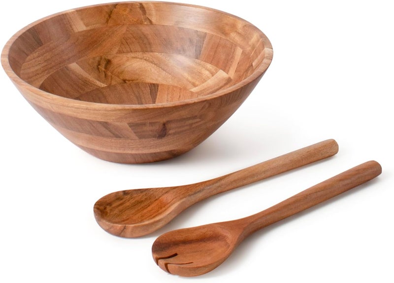 Luxe Designs Wooden Salad Bowl Set  Food Safe  Sustainable Decorative Bowl  Wood Bowl for Fruits  Salads  Easy to Clean Large Salad Bowls Set wSpoon Fork  Wooden Bowls for Food Natural - Image 1
