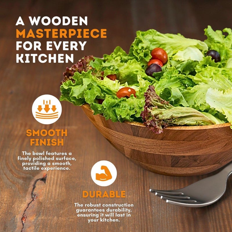 Luxe Designs Wooden Salad Bowl Set  Food Safe  Sustainable Decorative Bowl  Wood Bowl for Fruits  Salads  Easy to Clean Large Salad Bowls Set wSpoon Fork  Wooden Bowls for Food Natural - Image 3