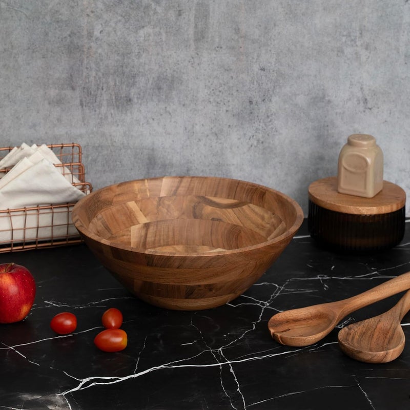 Luxe Designs Wooden Salad Bowl Set  Food Safe  Sustainable Decorative Bowl  Wood Bowl for Fruits  Salads  Easy to Clean Large Salad Bowls Set wSpoon Fork  Wooden Bowls for Food Natural - Image 4