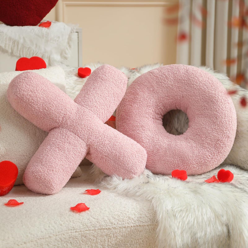 EastTree XO Pillows Valentines Love XO Shaped Pillow Pink Throw Pillows Love Pillow Gifts Ultra Soft Teddy Fleece Wedding Pillows Women Girls Kid Room Decor Valentines Day Decor 14x14 Inch