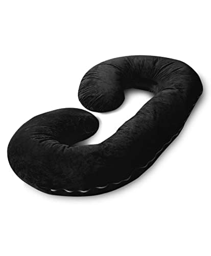 RIPOSEV Memory Foam Body Pillow Hug Pillow for Sleeping/3 Month Warranty/, Full Body Pillow, Long Pillow for Bed, Pregnancy Pillow for Sleeping, Large Pillow with Velvet Cover, Black (C Shape) - Image 1