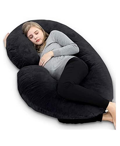 RIPOSEV Memory Foam Body Pillow Hug Pillow for Sleeping/3 Month Warranty/, Full Body Pillow, Long Pillow for Bed, Pregnancy Pillow for Sleeping, Large Pillow with Velvet Cover, Black (C Shape) - Image 5