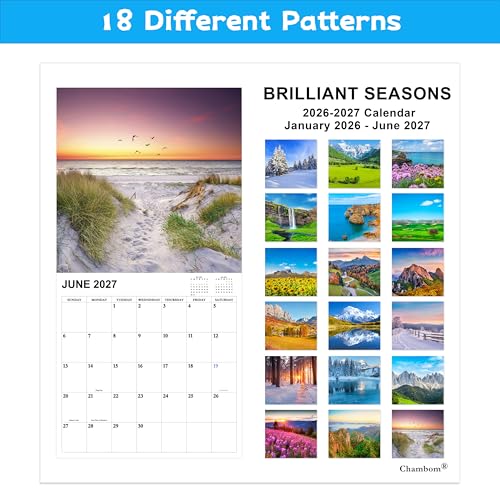Chambom 2026-2027 Calendar - 18 Monthly 2026-2027 Wall Calendar, Jan. 2026 - Jun. 2027, Calendar with Unruled Blocks, Wall Calendar for Office School Home Planning, Calendars Wall 12" x 24"(Open) - Brilliant Seasons - Image 4