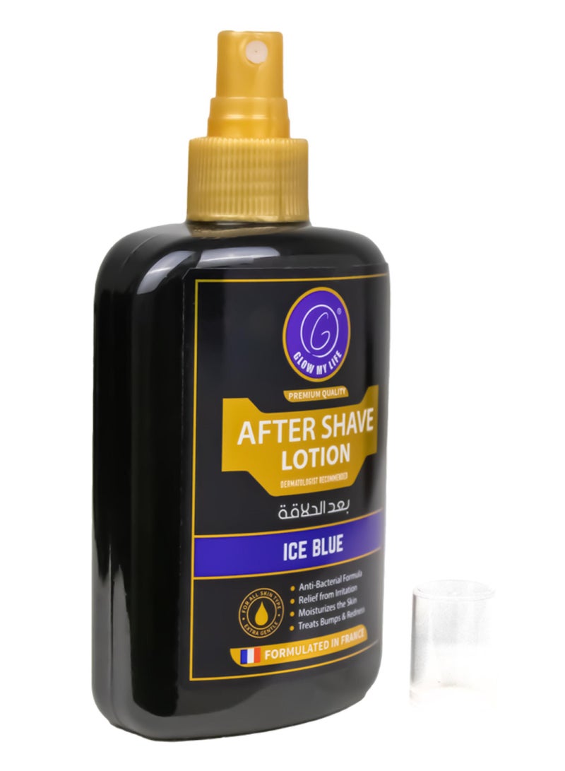 Glow My Life After Shave Lotion Ice Blue 250ml | Dermatologist Recommended | Anti-Bacterial Formula | Relief from Irritation | Moisturises Skin | Treats Bumps & Redness | Formulated in France | Premium Quality | Men - Image 2