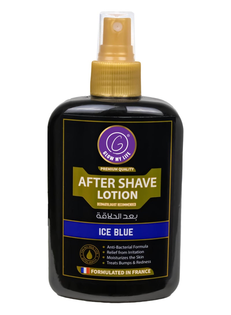 Glow My Life After Shave Lotion Ice Blue 250ml | Dermatologist Recommended | Anti-Bacterial Formula | Relief from Irritation | Moisturises Skin | Treats Bumps & Redness | Formulated in France | Premium Quality | Men - Image 1