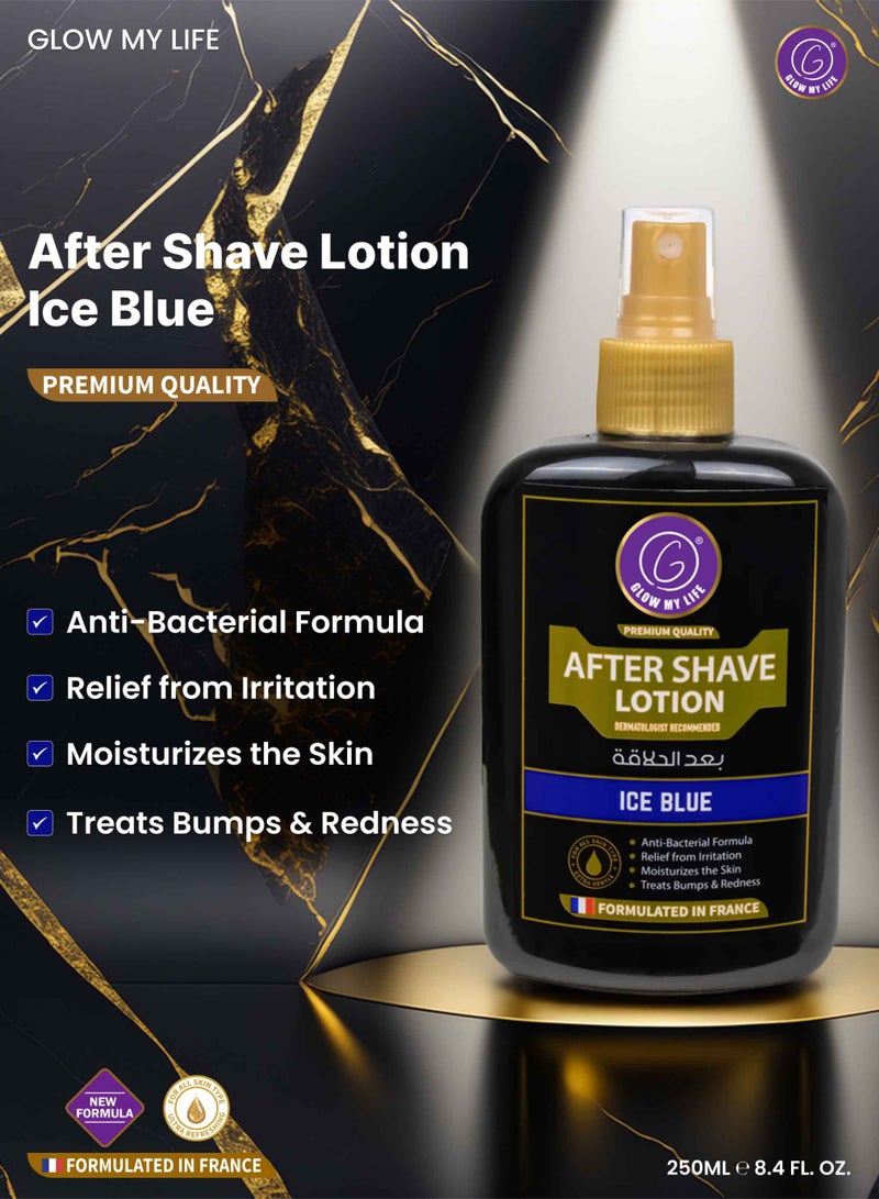 Glow My Life After Shave Lotion Ice Blue 250ml | Dermatologist Recommended | Anti-Bacterial Formula | Relief from Irritation | Moisturises Skin | Treats Bumps & Redness | Formulated in France | Premium Quality | Men - Image 4