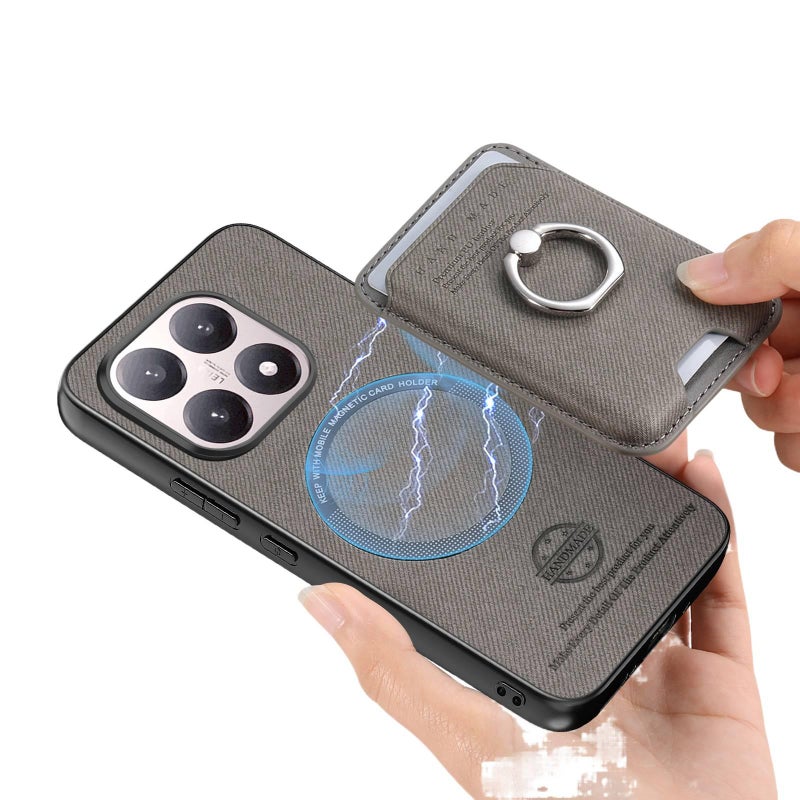 LS Leather Texture MagSafe Case for Xiaomi 15T with Card Holder and Drop Protection plus Shockproof plus Kickstand plus Strong Magnetic in Gray - Image 1