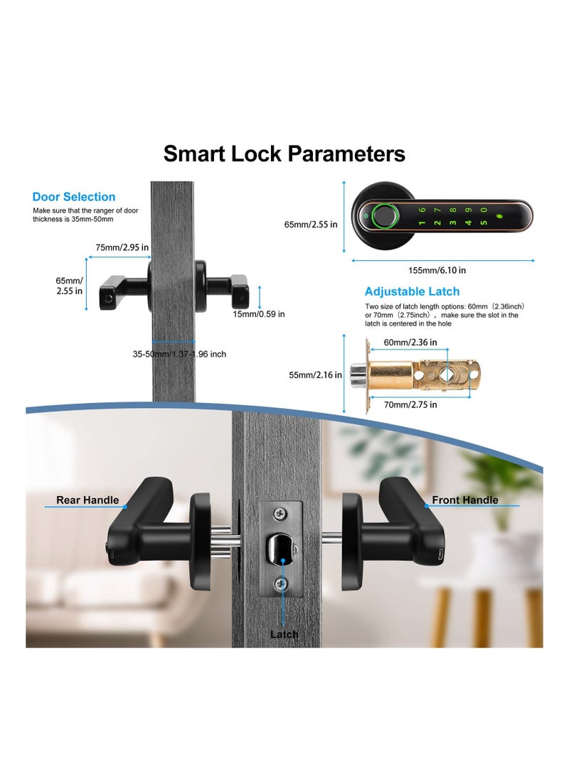 Fingerprint Door Lock, Biometric Door Knob, Keyless Entry Door Handle with Fingerprint, Keypad Lock with Touchscreen, Noise Free, Smart Door Lock for Bedroom, Office, Apartment, Airbnb - Image 5