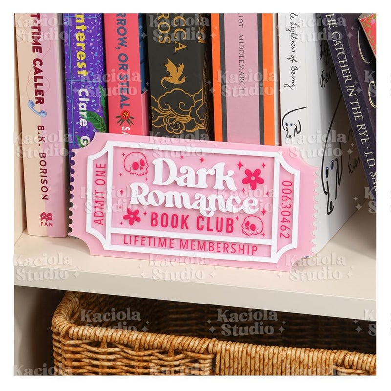 KACIOLA STUDIO Library Sign, 3D Bookish Decor for Book Nook, Gifts for Booklovers/Reader/Women, Bookshelf Book Store Decor, Romantasy Gift (Pink Romance) - Image 1