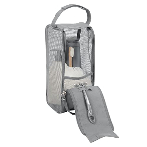 Simplify Hanging Mesh Toiletry Bag | Travel Organizer | Perfect for Dorm | Gym | Back to School | Shampoo | Shower Accessories | Grey - Image 1