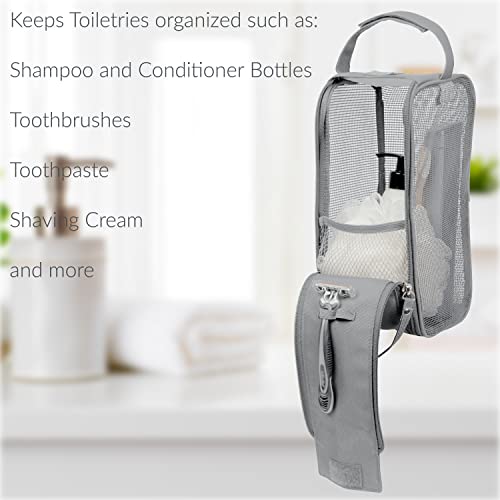 Simplify Hanging Mesh Toiletry Bag | Travel Organizer | Perfect for Dorm | Gym | Back to School | Shampoo | Shower Accessories | Grey - Image 4