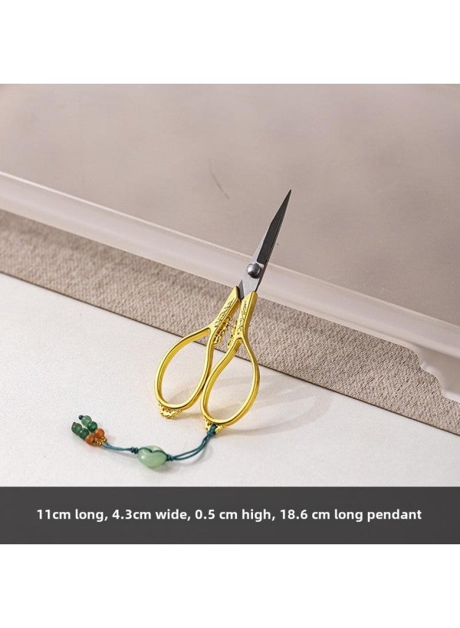 Two One Stainless Steel Tea Scissors Retro Rock Tea Tieguanyin Tea Bag Small Scissors Chinese Tea Art Tea Ceremony Accessories-Color:Gold + Pendant  - Image 1
