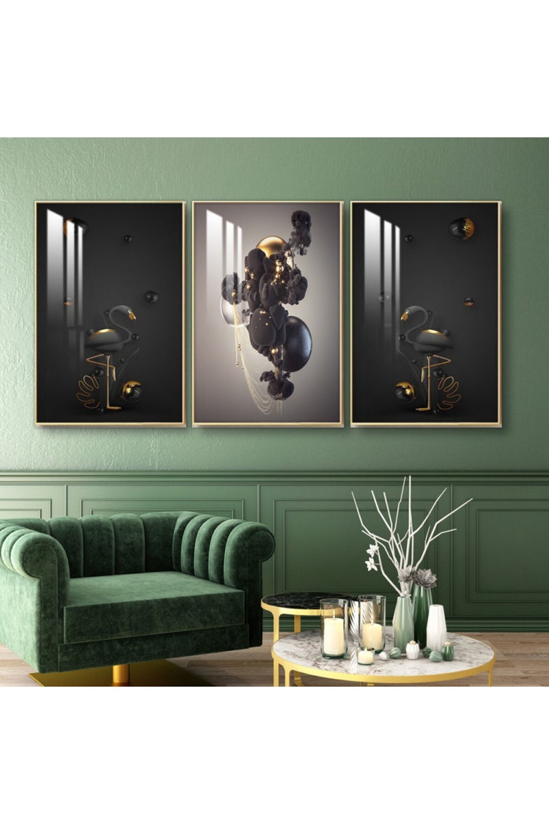 Marktna Three wooden wall painting with a frame and a clear acrylic layer - Image 1