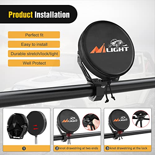 Nilight 9inch Round Offroad Driving Pod Light Cover, 9.25 Inch Diameter Black Leather Protective Cover for Auxiliary Ditch Fog Bumper Headlight on Jeep Truck SUV ATV UTV Tractor - Image 4