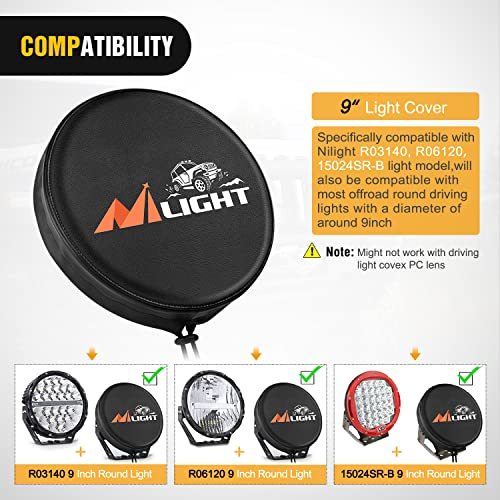 Nilight 9inch Round Offroad Driving Pod Light Cover, 9.25 Inch Diameter Black Leather Protective Cover for Auxiliary Ditch Fog Bumper Headlight on Jeep Truck SUV ATV UTV Tractor - Image 3