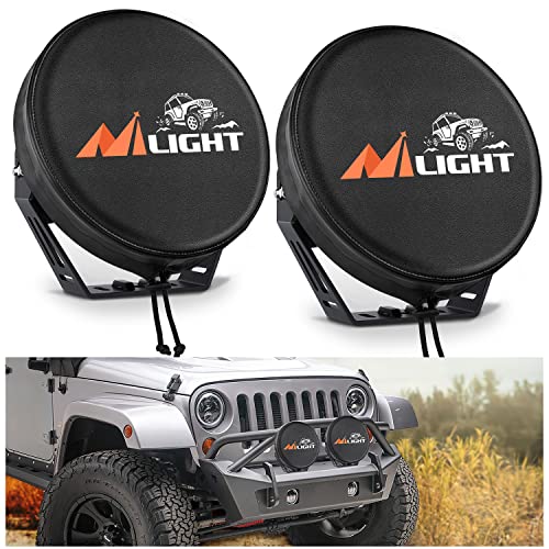Nilight 9inch Round Offroad Driving Pod Light Cover, 9.25 Inch Diameter Black Leather Protective Cover for Auxiliary Ditch Fog Bumper Headlight on Jeep Truck SUV ATV UTV Tractor - Image 1
