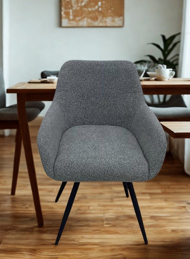 SMART HOME Modern Comfortable Padded Chair For The Living Room, Luxurious Dining Chair With A Modern And Comfortable Design - High-Quality Fabric Upholstery In Dark Grey Color - Durable Metal Legs In Black - Ideal For Dining Rooms, Restaurants And Cafes  - Image 1