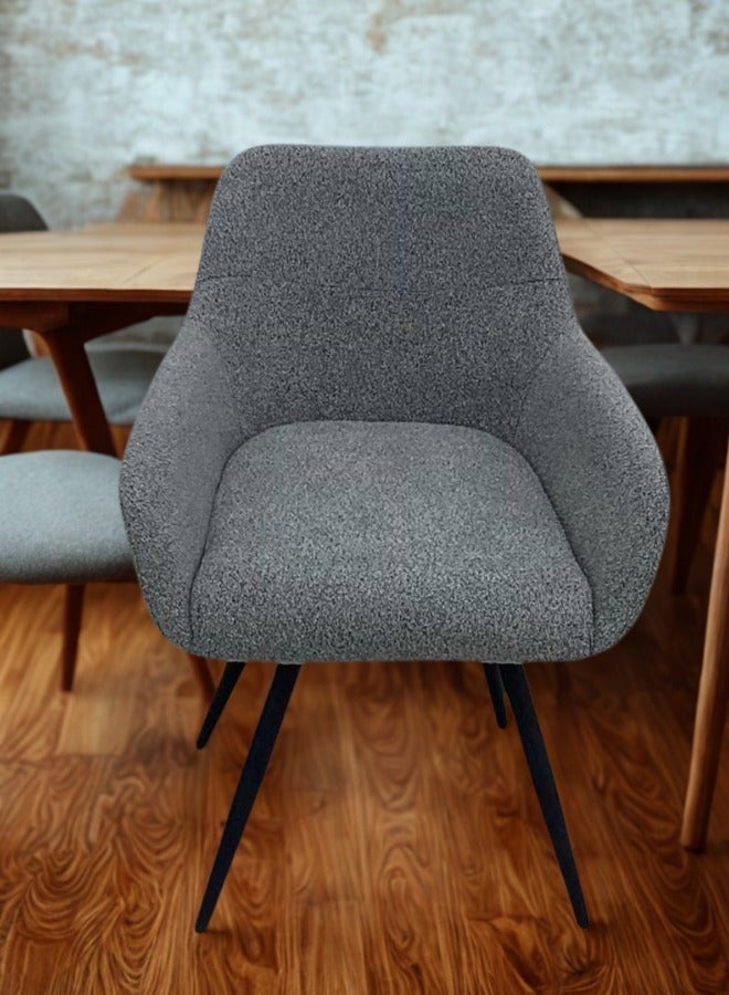SMART HOME Modern Comfortable Padded Chair For The Living Room, Luxurious Dining Chair With A Modern And Comfortable Design - High-Quality Fabric Upholstery In Dark Grey Color - Durable Metal Legs In Black - Ideal For Dining Rooms, Restaurants And Cafes  - Image 4