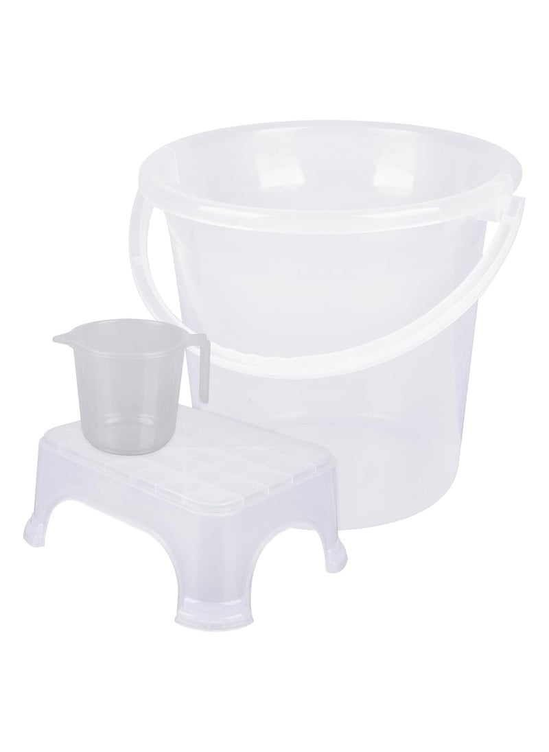 Kuber Industries Kuber Industries Bathroom Set | Plastic Bathroom Combo Set | Bucket-Stool-Mug Set for Bathroom | Modern Bath Set | Set of 3 | Transparent  - Image 1