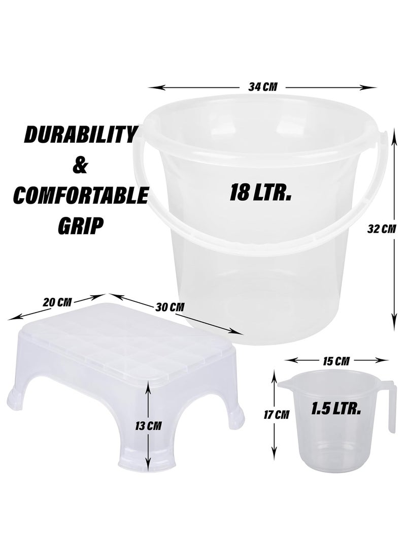 Kuber Industries Kuber Industries Bathroom Set | Plastic Bathroom Combo Set | Bucket-Stool-Mug Set for Bathroom | Modern Bath Set | Set of 3 | Transparent  - Image 3