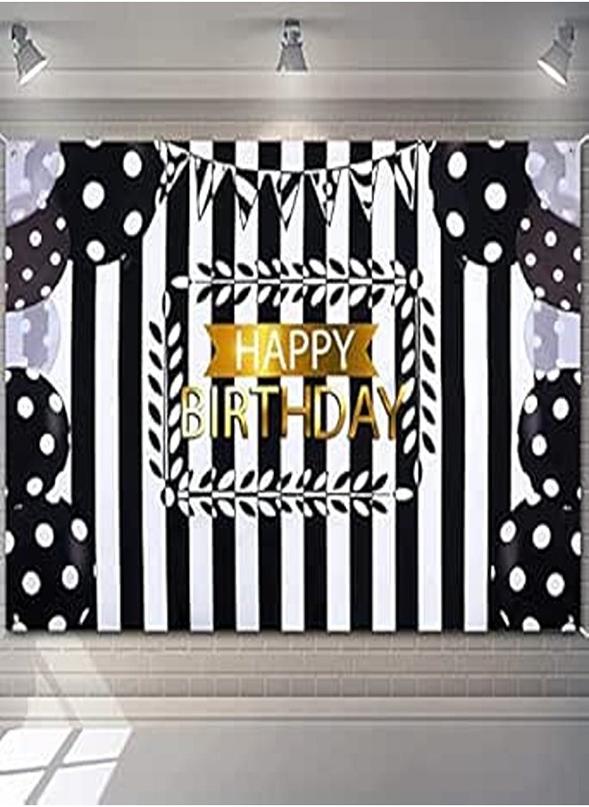 Black White Birthday Party Decorations Large Black White Stripes Happy Birthday Backdrop Banner for Women Men Photo Background Birthday Anniversary Party Supplies 71x44Inch 