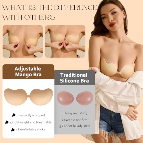 EIDOS Strapless Backless Sticky Push Up Bra - Invisible Adhesive Bra for Women with Nipple Covers 2025 (US, Cup Band, C, Beige+Black) - Image 2
