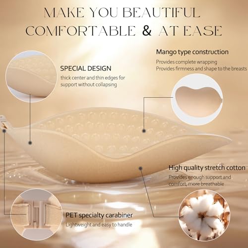 EIDOS Strapless Backless Sticky Push Up Bra - Invisible Adhesive Bra for Women with Nipple Covers 2025 (US, Cup Band, C, Beige+Black) - Image 3