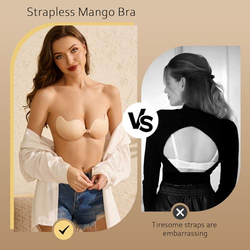 EIDOS Strapless Backless Sticky Push Up Bra - Invisible Adhesive Bra for Women with Nipple Covers 2025 (US, Cup Band, C, Beige+Black) - Image 5