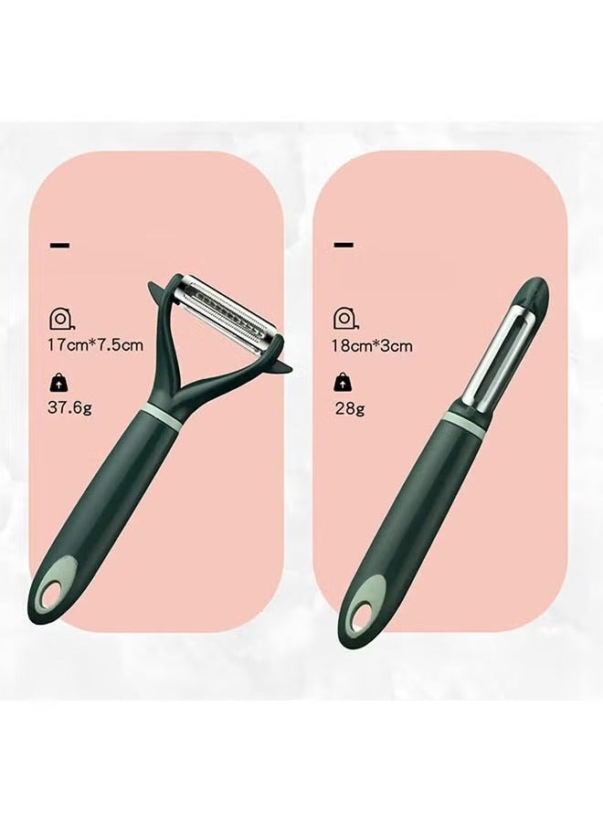 مقشرة، مبشرة فواكه وخضروات، أدوات مطبخ محمولة، مجموعة مقشرة فواكه مكونة من قطعتين، أدوات تقطيع مسننة مزدوجة الجوانب من الفولاذ المقاوم للصدأ لمجموعة متنوعة من الفواكه والخضروات (أخضر) - Image 3