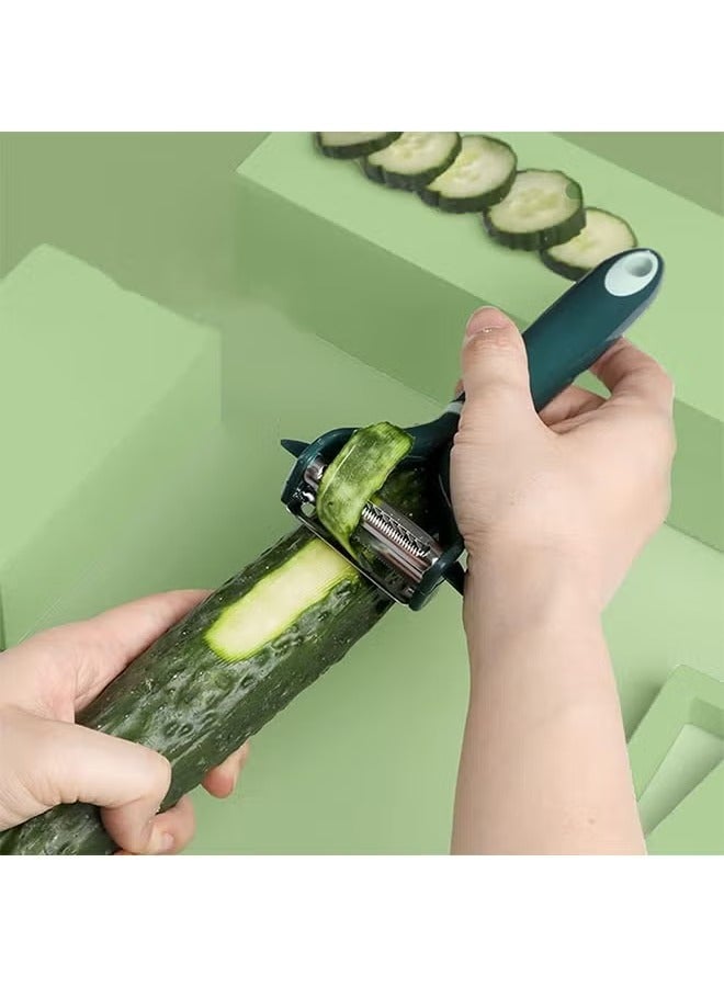 مقشرة، مبشرة فواكه وخضروات، أدوات مطبخ محمولة، مجموعة مقشرة فواكه مكونة من قطعتين، أدوات تقطيع مسننة مزدوجة الجوانب من الفولاذ المقاوم للصدأ لمجموعة متنوعة من الفواكه والخضروات (أخضر) - Image 4