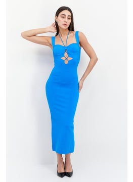 Women Textured Sleeveless Non Padded Underwired Maxi Dress, Blue