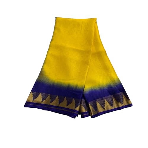 SheenKraft | Women's Bhagalpuri Pure Kota Doria Silk Net Saree With Temple Zari Border and Running Blouse Piece (Canary_Yellow_Duke_Blue) - Image 1