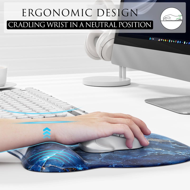 MROCO Ergonomic Mouse Pad with Gel Wrist Rest, Smooth Wrist Support Surface, Non-Slip PU Base for Pain Relief, Comfortable Mousepad for Computer, Laptop, Office & Home, 9.4 x 8.1 in, Ocean Marble - Image 5