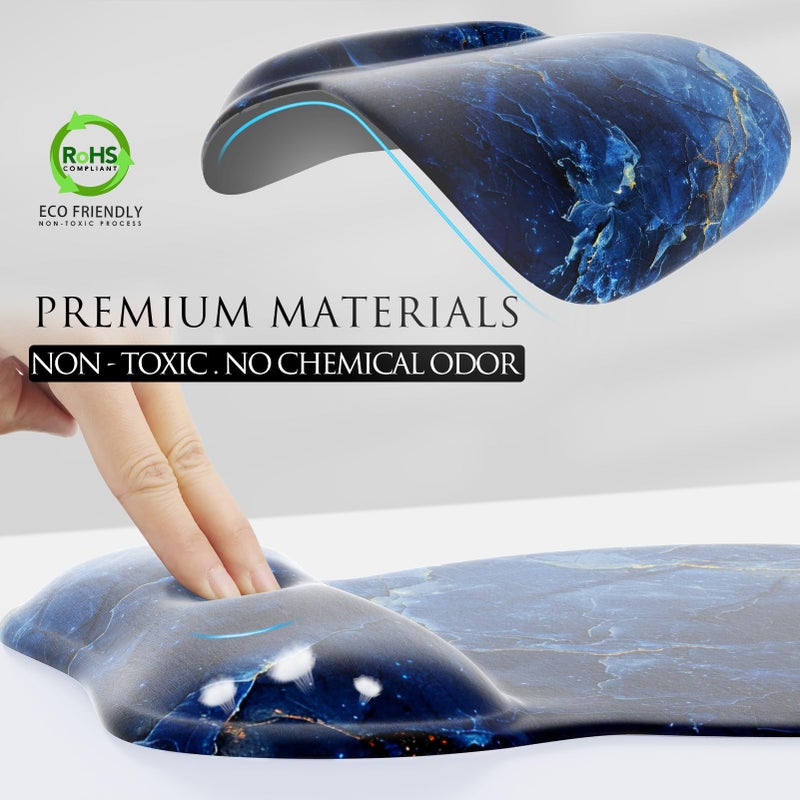 MROCO Ergonomic Mouse Pad with Gel Wrist Rest, Smooth Wrist Support Surface, Non-Slip PU Base for Pain Relief, Comfortable Mousepad for Computer, Laptop, Office & Home, 9.4 x 8.1 in, Ocean Marble - Image 3