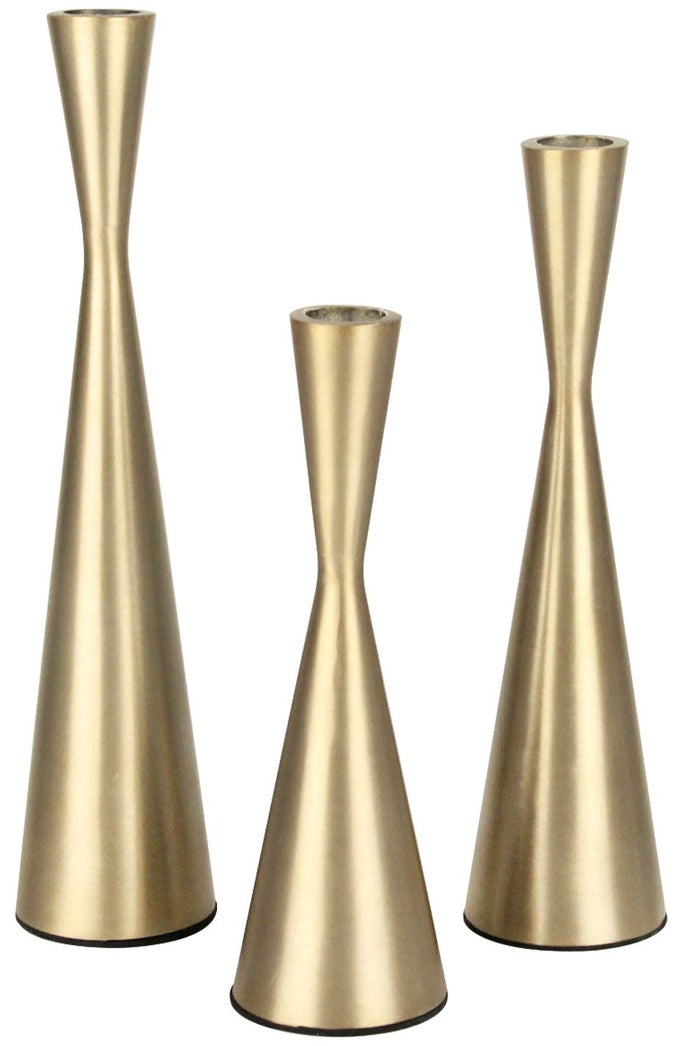BRASS GOLD TAPER CANDLESTICK HOLDERS METAL CANDLE HOLDERS SET OF 3 TABLE MANTEL DECORATIVE CANDLE STAND FOR WEDDING DINNING PARTYHOME DECOR GOLD